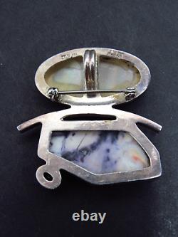 Vtg J. Yates 18G Sterling Silver Abalone Shell Native Handmade Brooch Pendant