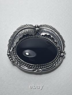 Vtg Jeanette Dale Navajo Native American Sterling Silver Black Onyx Pin Pendant