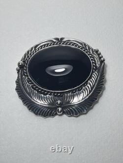 Vtg Jeanette Dale Navajo Native American Sterling Silver Black Onyx Pin Pendant