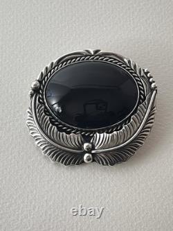 Vtg Jeanette Dale Navajo Native American Sterling Silver Black Onyx Pin Pendant