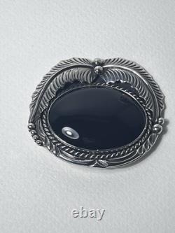 Vtg Jeanette Dale Navajo Native American Sterling Silver Black Onyx Pin Pendant