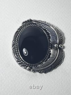 Vtg Jeanette Dale Navajo Native American Sterling Silver Black Onyx Pin Pendant