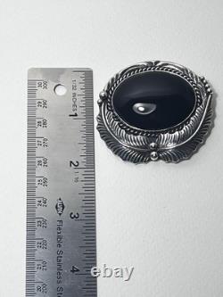 Vtg Jeanette Dale Navajo Native American Sterling Silver Black Onyx Pin Pendant