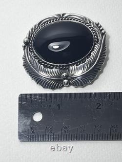 Vtg Jeanette Dale Navajo Native American Sterling Silver Black Onyx Pin Pendant