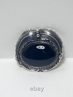 Vtg Jeanette Dale Navajo Native American Sterling Silver Black Onyx Pin Pendant