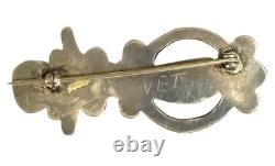 Vtg Large Native American Sterling Silver Turquoise Coral Wise Owl Brooch Signed