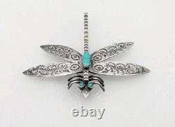 Vtg Large Navajo Sterling Silver Turquoise Dragonfly Pin Brooch Stamped 2½