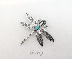 Vtg Large Navajo Sterling Silver Turquoise Dragonfly Pin Brooch Stamped 2½