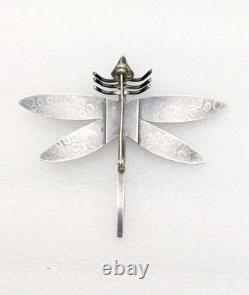 Vtg Large Navajo Sterling Silver Turquoise Dragonfly Pin Brooch Stamped 2½