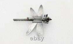 Vtg Large Navajo Sterling Silver Turquoise Dragonfly Pin Brooch Stamped 2½