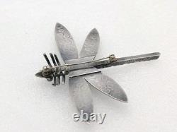 Vtg Large Navajo Sterling Silver Turquoise Dragonfly Pin Brooch Stamped 2½