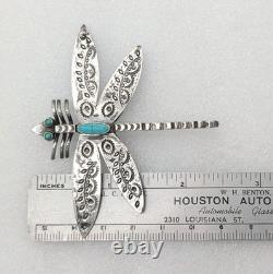 Vtg Large Navajo Sterling Silver Turquoise Dragonfly Pin Brooch Stamped 2½