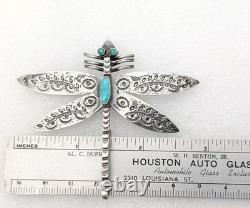 Vtg Large Navajo Sterling Silver Turquoise Dragonfly Pin Brooch Stamped 2½