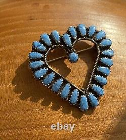 Vtg Larry Moses Begay LMB Navajo Lapis SS Heart Pendant/Pin Signed Gorgeous