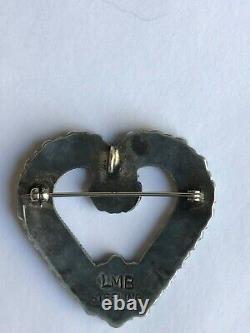 Vtg Larry Moses Begay Navajo Gaspiete SS Heart Pendant/Pin OOAK 1 3/4 Signed