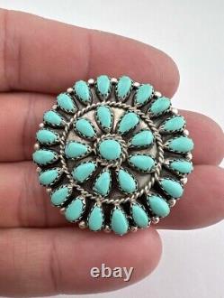 Vtg MB Mose Begay Navajo Sterling Silver Turquoise Cluster Pin Pendant 1.5