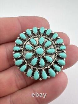 Vtg MB Mose Begay Navajo Sterling Silver Turquoise Cluster Pin Pendant 1.5