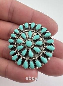 Vtg MB Mose Begay Navajo Sterling Silver Turquoise Cluster Pin Pendant 1.5