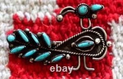 Vtg NEEDLEPOINT PETIT POINT snake eye TURQUOISE PEACOCK pin ster. Zuni old pawn