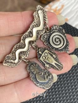 Vtg Native American Heavy Signed sterling silver petroglyph pin/brooch