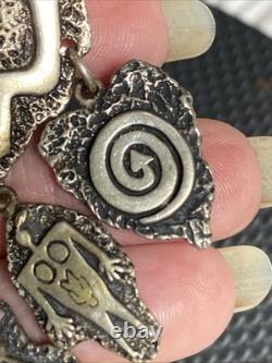 Vtg Native American Heavy Signed sterling silver petroglyph pin/brooch