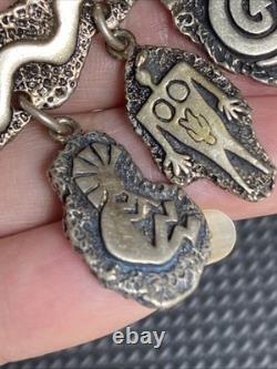 Vtg Native American Heavy Signed sterling silver petroglyph pin/brooch