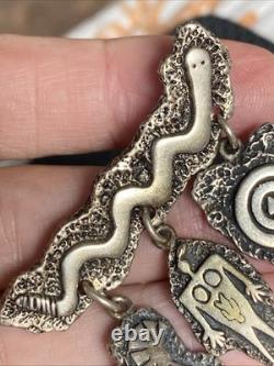 Vtg Native American Heavy Signed sterling silver petroglyph pin/brooch