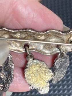 Vtg Native American Heavy Signed sterling silver petroglyph pin/brooch