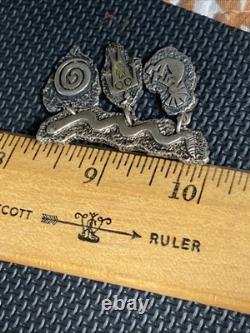 Vtg Native American Heavy Signed sterling silver petroglyph pin/brooch