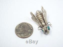 Vtg Native American Silver Stamped Design Insect Cicada with Turquoise Eyes Brooch