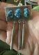 Vtg Native American Sterling Silver Brooch Pin Turquoise Cabochon Dangles Ay