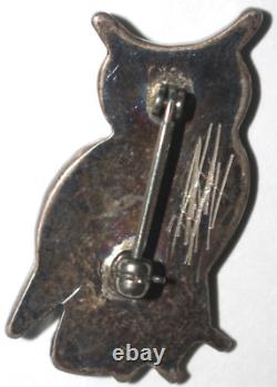 Vtg Native American Turquoise Shell Inlay Owl Brooch Pin 1-5/16