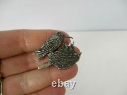 Vtg Native American Zuni Signed Hmc Sterling Silver Bird W Babies In Nest Brooch