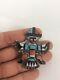 Vtg Native American Zuni Sterling Turquoise Coral Knifewing Pin Brooch