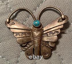 Vtg Native Navajo Sterling Silver Turquoise Butterfly Brooch Pin