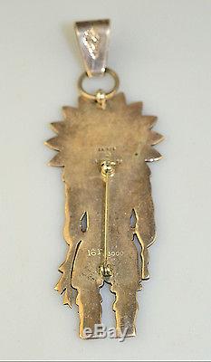 Vtg Navajo F. Charley Sterling Silver Sun Face Kachina Turquoise Pin Or Pendant