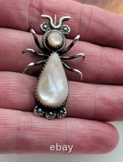 Vtg Navajo Handmade Sterling Silver Pink Mother Of Pearl Bug Insect Brooch Pin