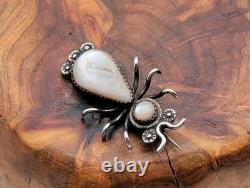 Vtg Navajo Handmade Sterling Silver Pink Mother Of Pearl Bug Insect Brooch Pin