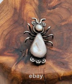 Vtg Navajo Handmade Sterling Silver Pink Mother Of Pearl Bug Insect Brooch Pin