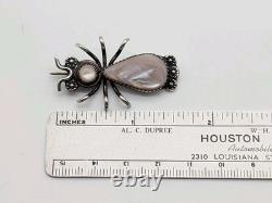 Vtg Navajo Handmade Sterling Silver Pink Mother Of Pearl Bug Insect Brooch Pin