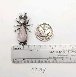 Vtg Navajo Handmade Sterling Silver Pink Mother Of Pearl Bug Insect Brooch Pin