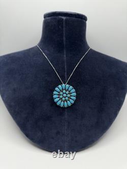 Vtg Navajo Rey Nez Sterling Turquoise Native American Petit Point Pin Pendant