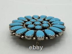 Vtg Navajo Rey Nez Sterling Turquoise Native American Petit Point Pin Pendant