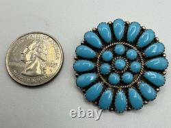 Vtg Navajo Rey Nez Sterling Turquoise Native American Petit Point Pin Pendant