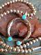Vtg Navajo Sandcast Turquoise Naja Pearl Bead Sterling Necklace/pin