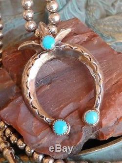 Vtg Navajo Sandcast Turquoise Naja Pearl Bead Sterling Necklace/Pin