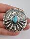 Vtg Navajo Sterling Silver Bisbee Turquoise Stamped Concho Round Brooch Pin 2