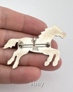 Vtg Navajo Sterling Silver Fox Turquoise Horse Stamped Pin Brooch Pendant 2.25