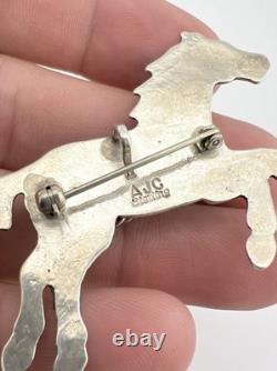 Vtg Navajo Sterling Silver Fox Turquoise Horse Stamped Pin Brooch Pendant 2.25