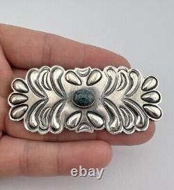 Vtg Navajo Sterling Silver Kingman Turquoise Deep Stamped Concho Brooch Pin 3